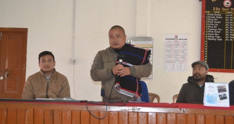 The farewell programme for outgoing Additional Deputy Commissioner, Pfutsero, Phuleshe K Yepthomi was held at ADC Conference Hall, Pfutsero on March 1. The outgoing ADC thanked all his subordinate officers, public leaders and NGOs for their support towards him during his stay at Pfutsero subdivision. Short speeches delivered by Pfutsero Town Welfare Committee, Mother's Association Pfutsero, Officers Club Pfutsero, Pfutsero Consumer Forum, Pfutsero Town Ward Chairman, and Adezo Puro, on behalf of ADC staff. The programme was chaired by Vithwel Kweho, EAC Khezhakeno. (DIPR Photo)